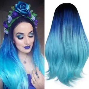 ??MERMAID 20” BLUE OMBRÉ GLUE-LESS LACEFRONT WIG Amazon.com: WIGER Long Blue Wavy Wigs for Women Ombre Blue  main image 4